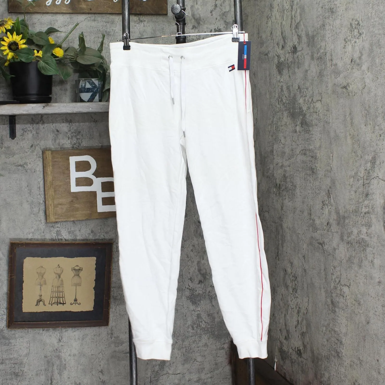 Tommy Hilfiger Sport Side-Stripe Ribbed-Cuff Sweatpants TP97009P White / Red L