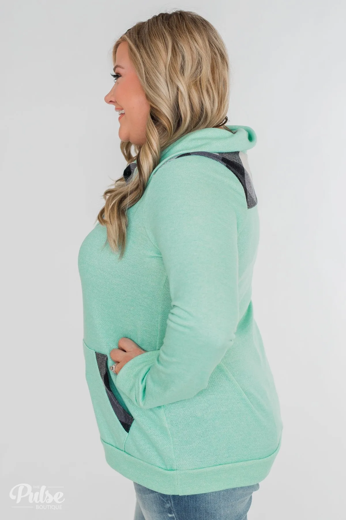 Touch of Plaid Pullover & Button Top - Mint