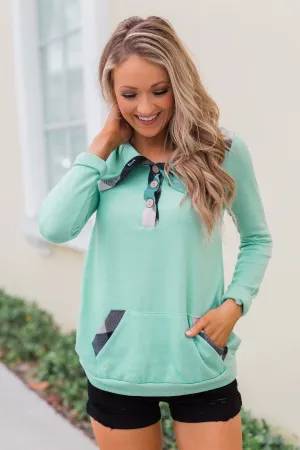 Touch of Plaid Pullover & Button Top - Mint
