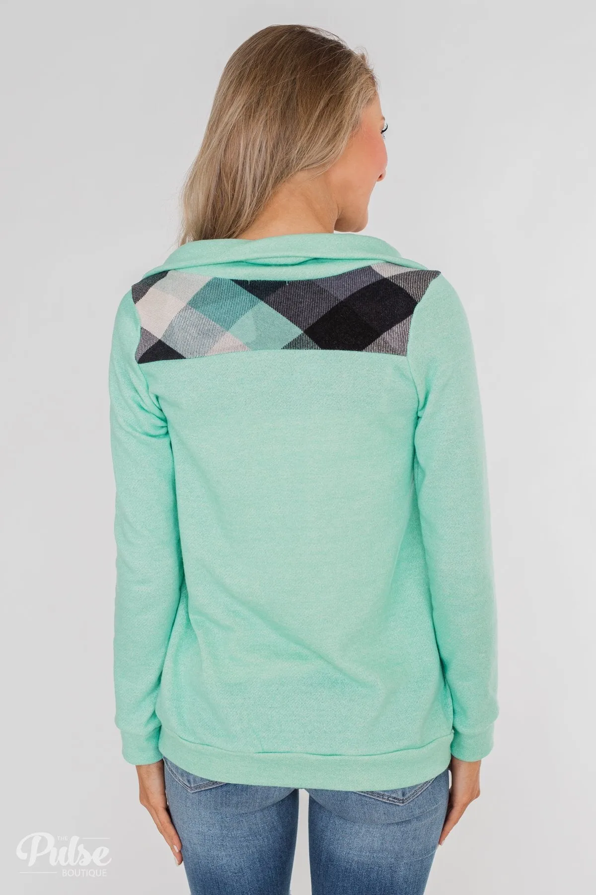 Touch of Plaid Pullover & Button Top - Mint