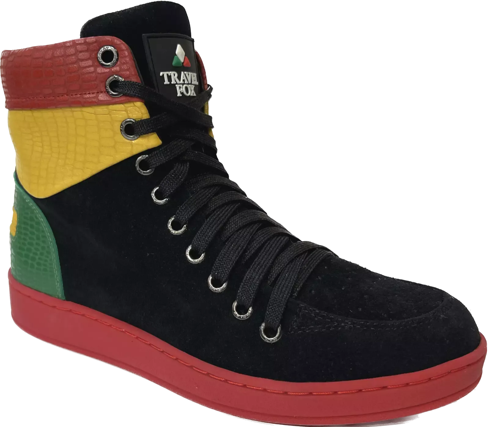 Travel Fox 900's High Top Sneakers Men’s Multi Color Black Red Green Yellow Leather and Suede 922721 233