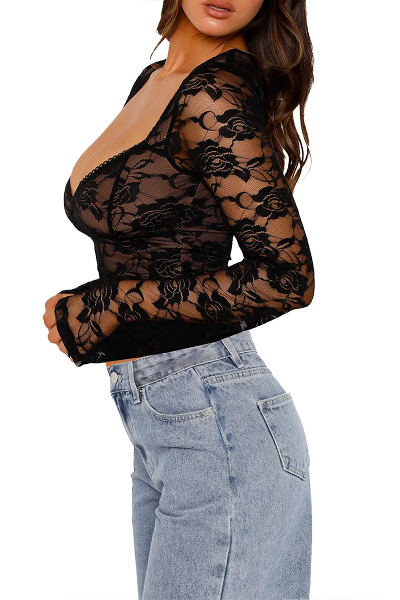 TS3203 Lace Crop Shirt Top