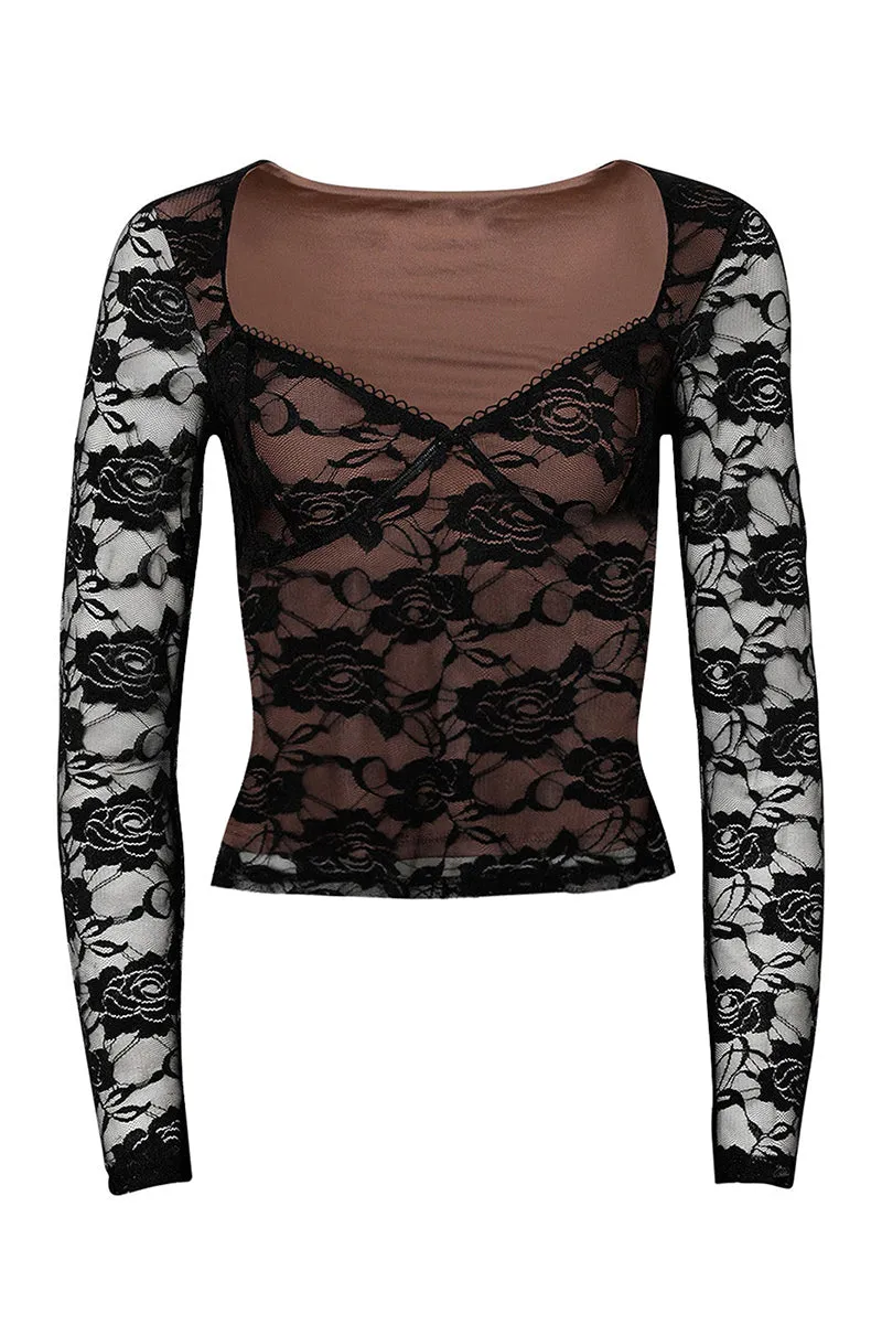 TS3203 Lace Crop Shirt Top