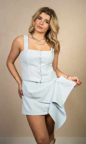 Tuscany Button Front Corset Top ~ Baby blue