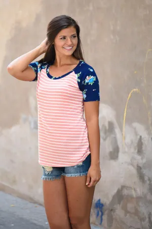 Vacation Mode Floral Top ~ Peach