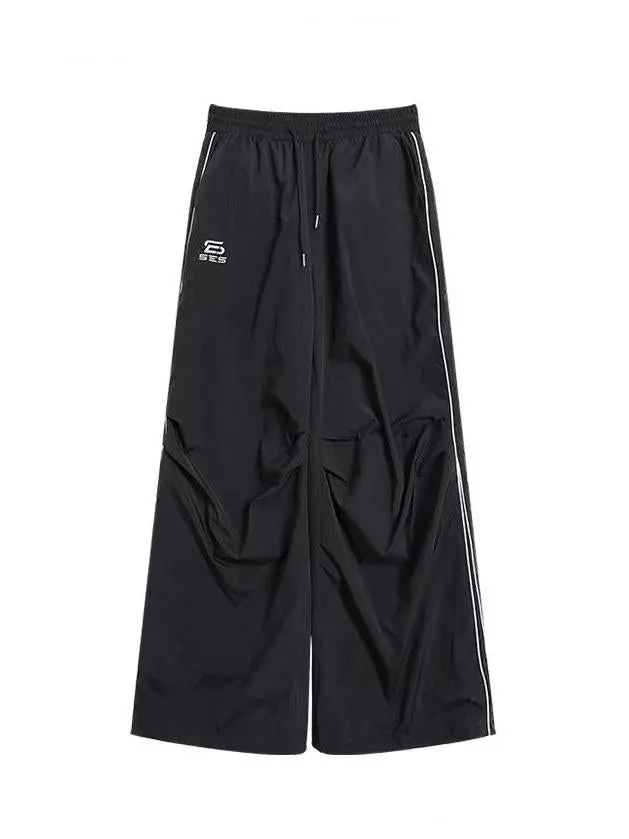 Vintage piping wide leg parachute trousers