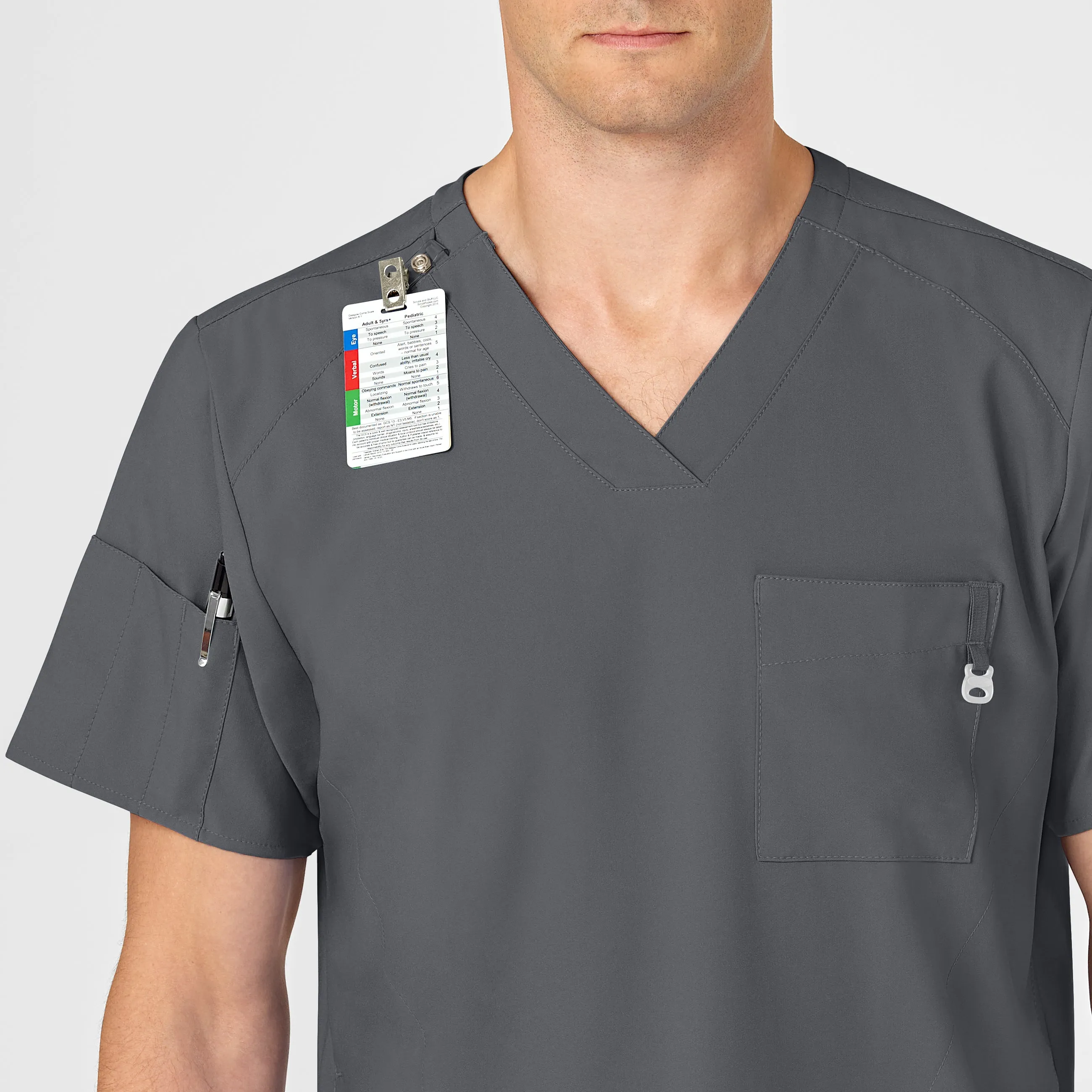 W123 6355 Men's V-Neck Scrub Top Pewter