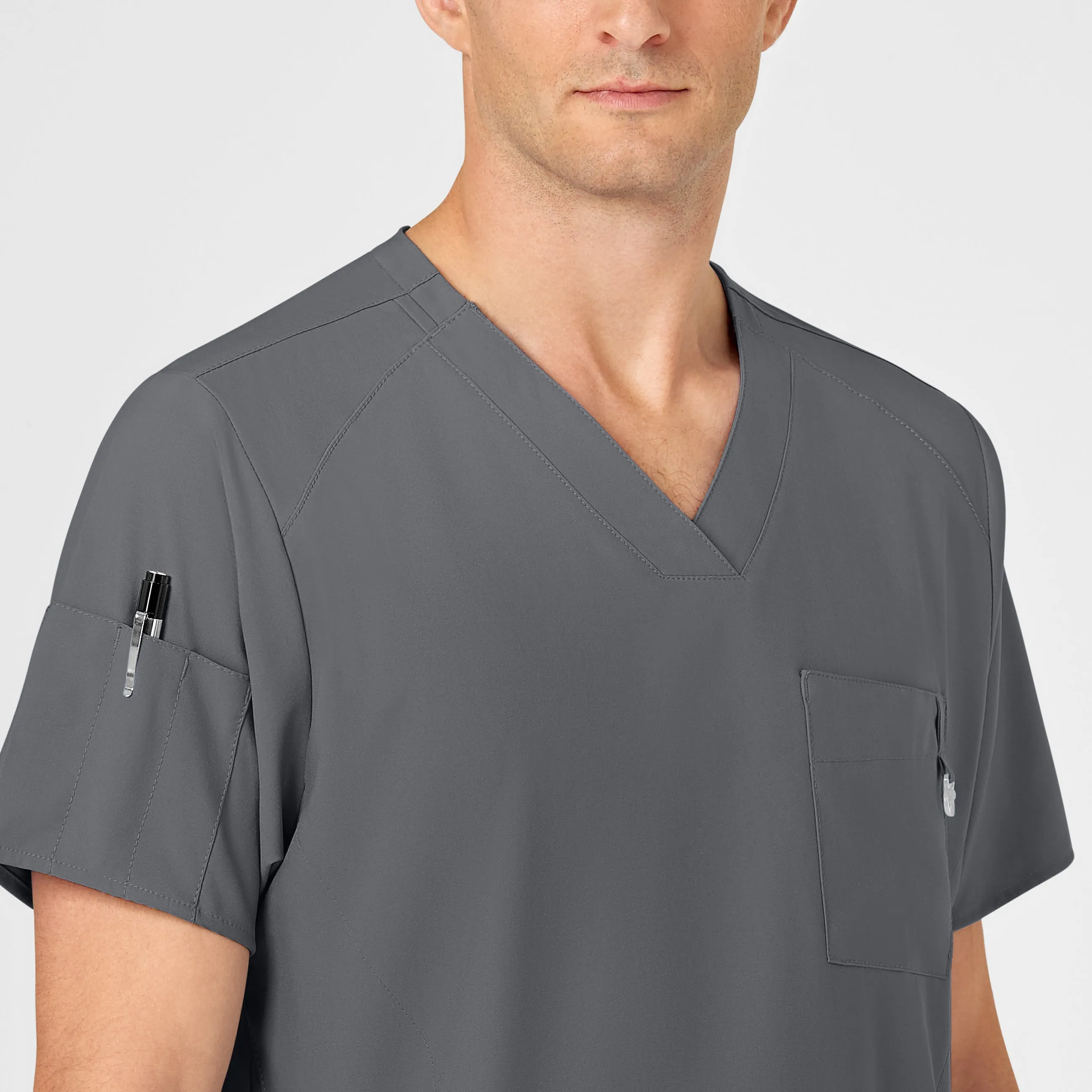 W123 6355 Men's V-Neck Scrub Top Pewter