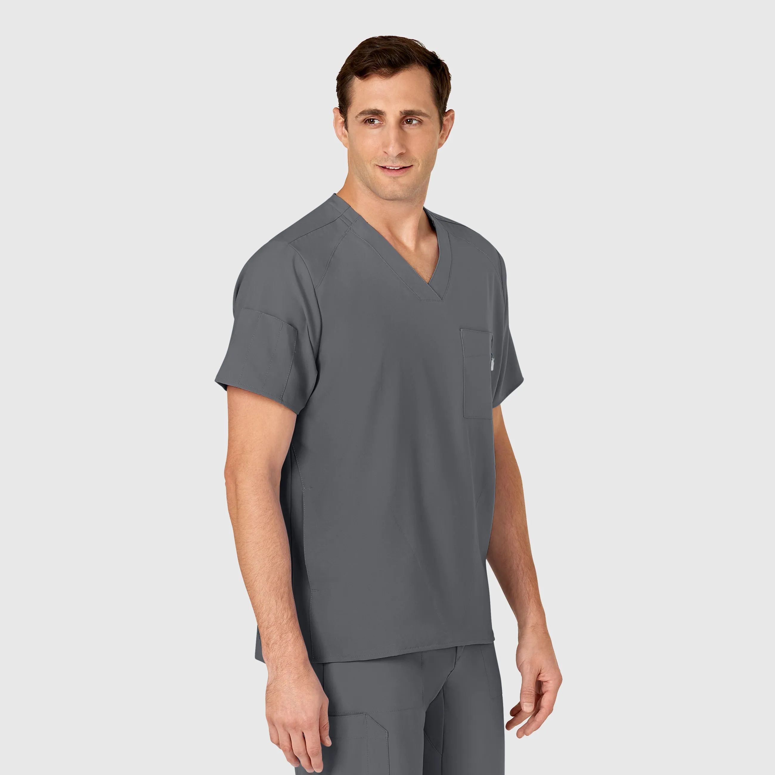W123 6355 Men's V-Neck Scrub Top Pewter