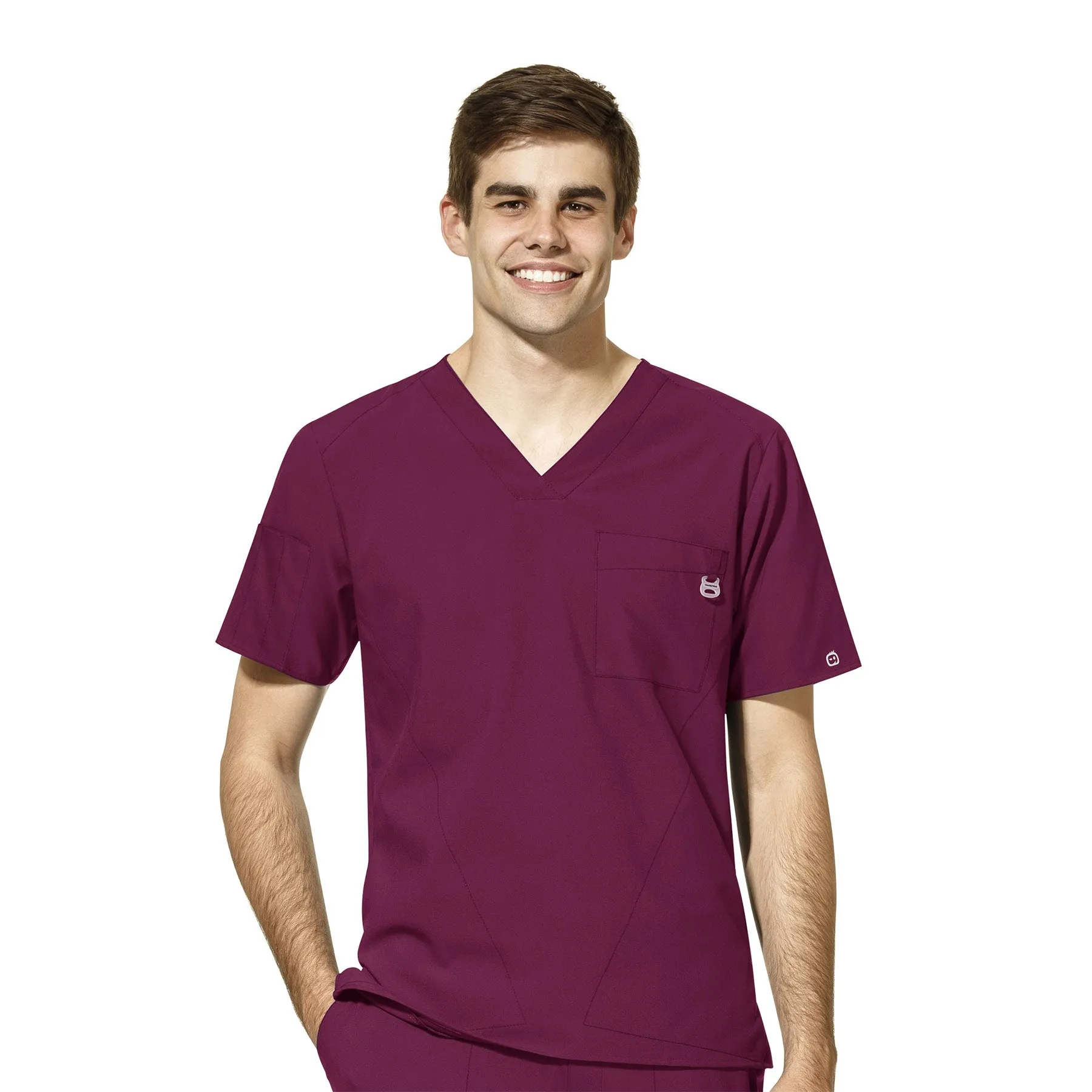 W123 6355 Men's V-Neck Scrub Top Wine