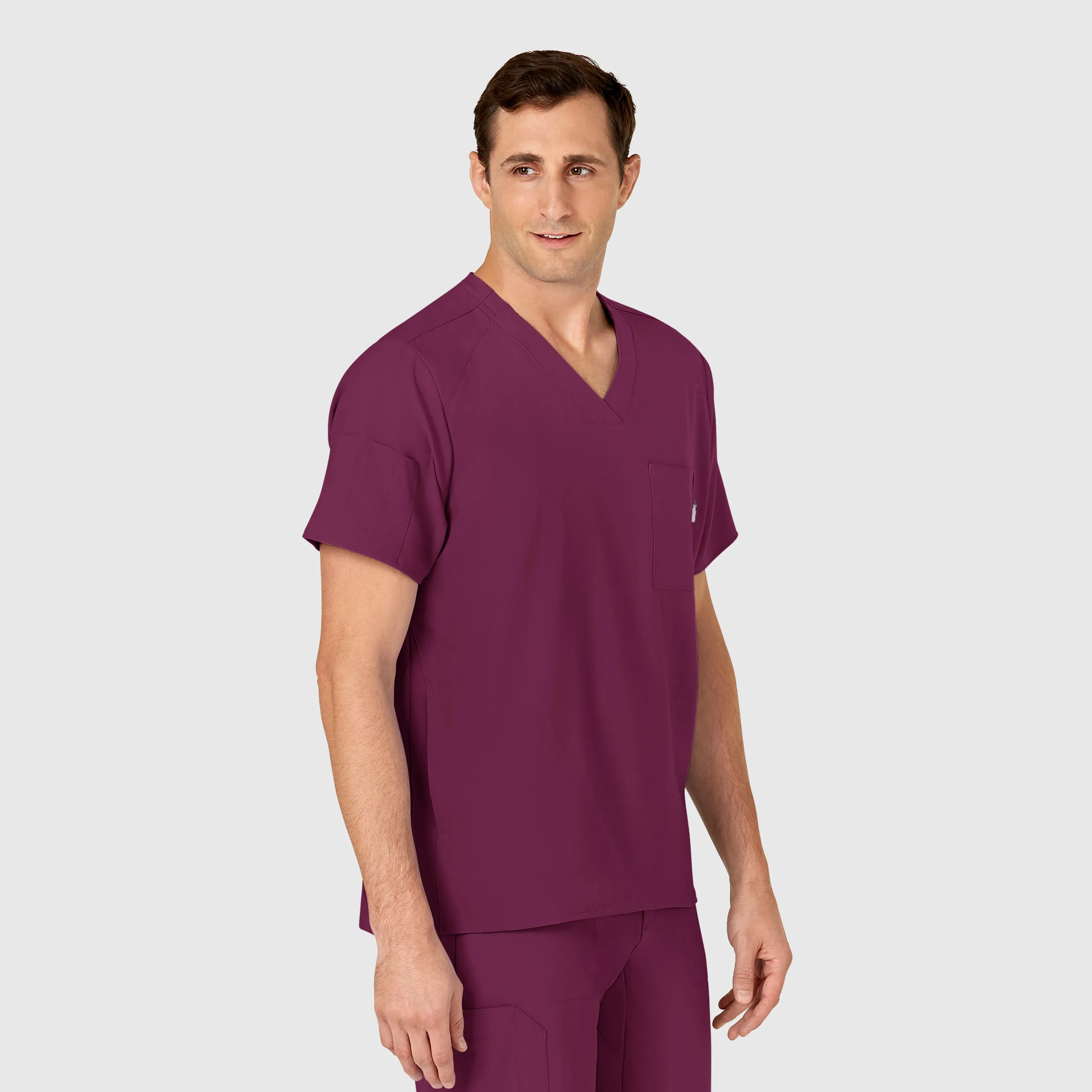 W123 6355 Men's V-Neck Scrub Top Wine