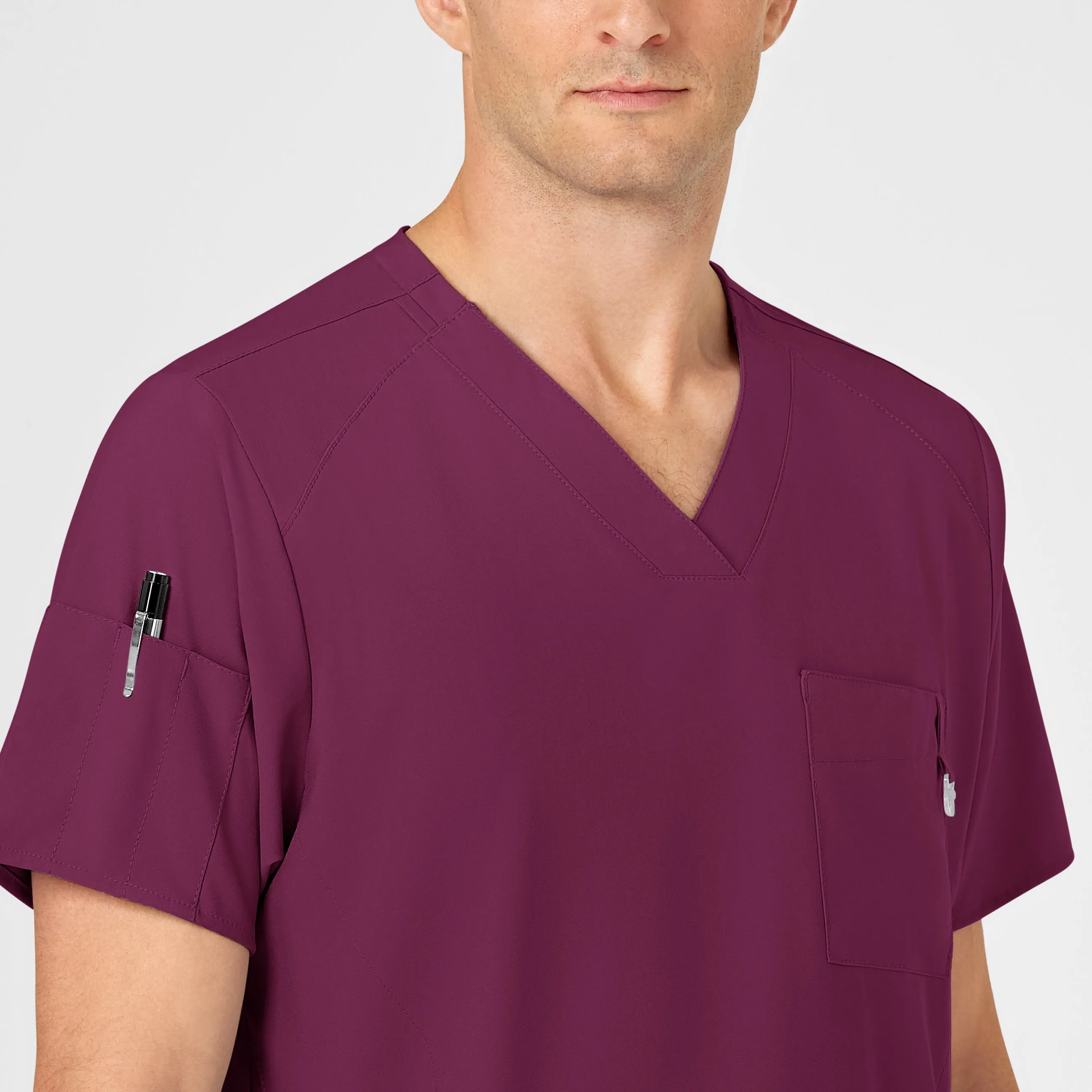 W123 6355 Men's V-Neck Scrub Top Wine