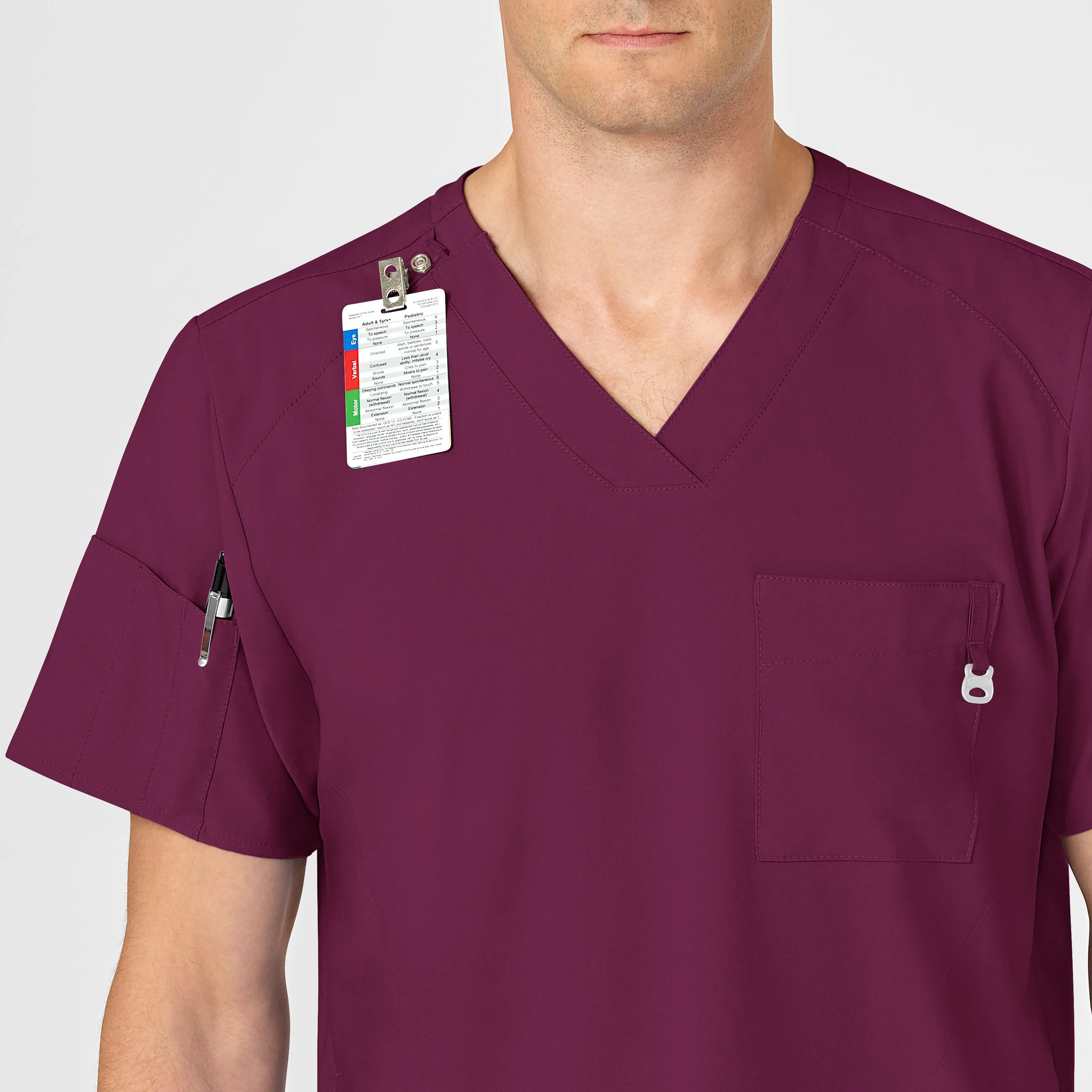 W123 6355 Men's V-Neck Scrub Top Wine