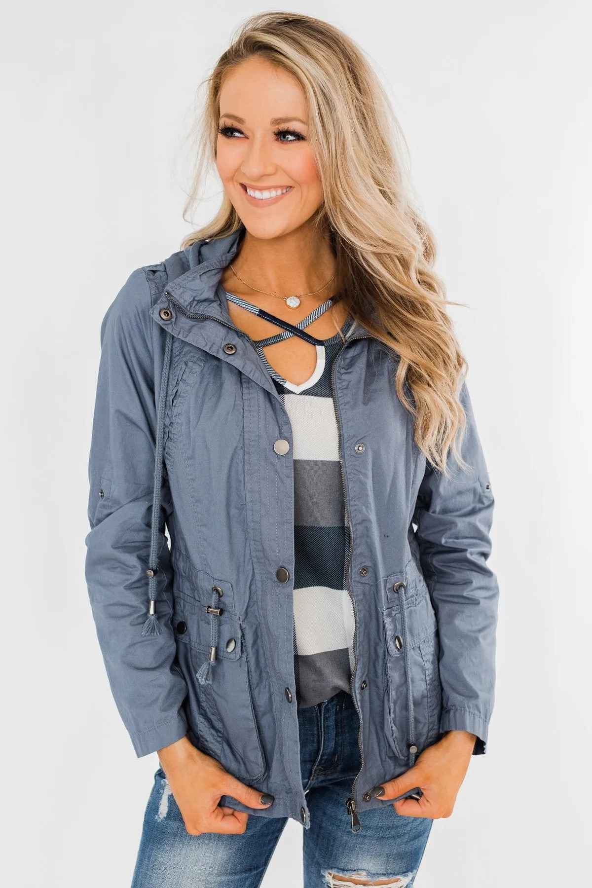 Walk With Me Cinch Jacket- Slate Blue