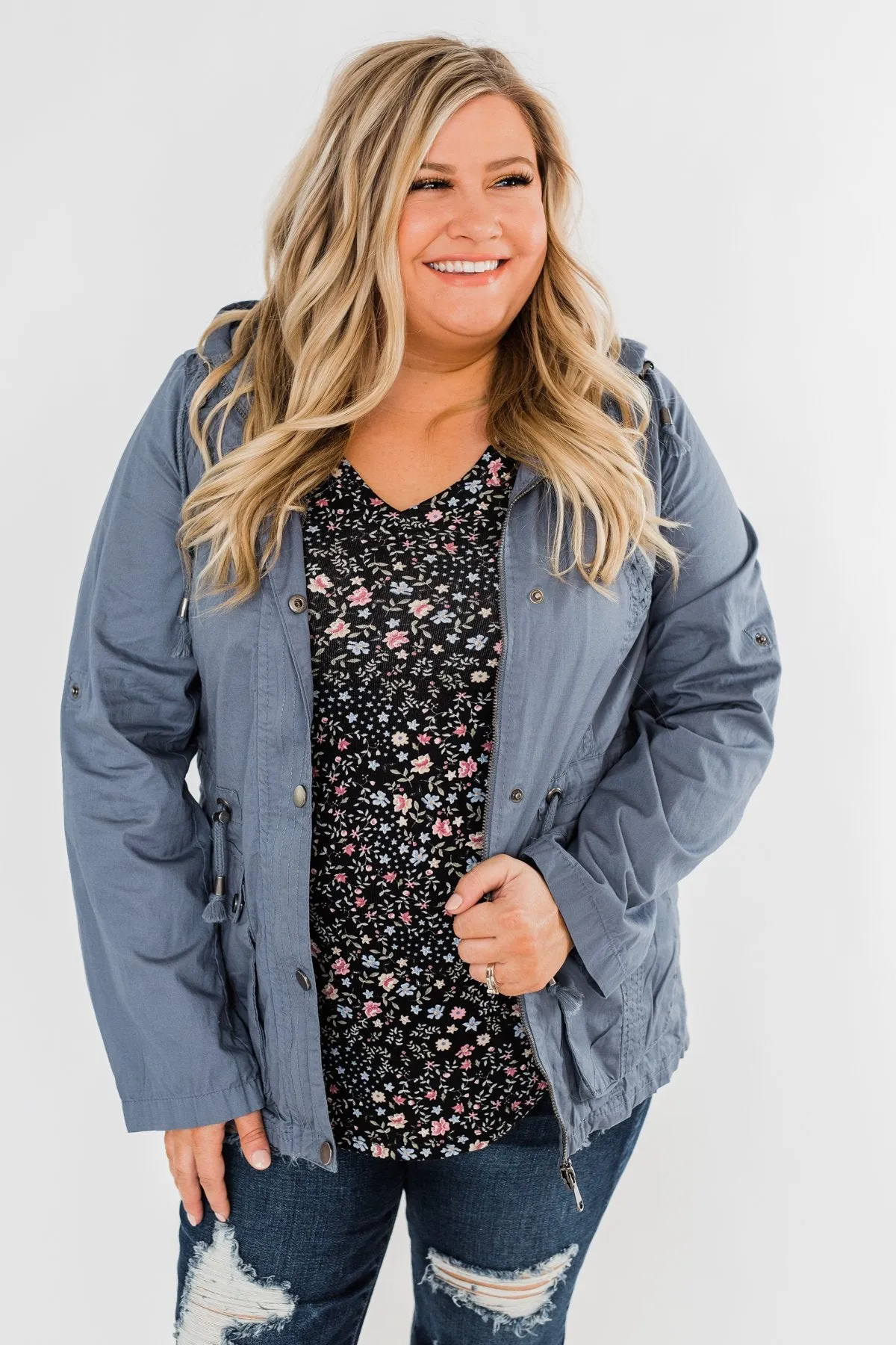Walk With Me Cinch Jacket- Slate Blue