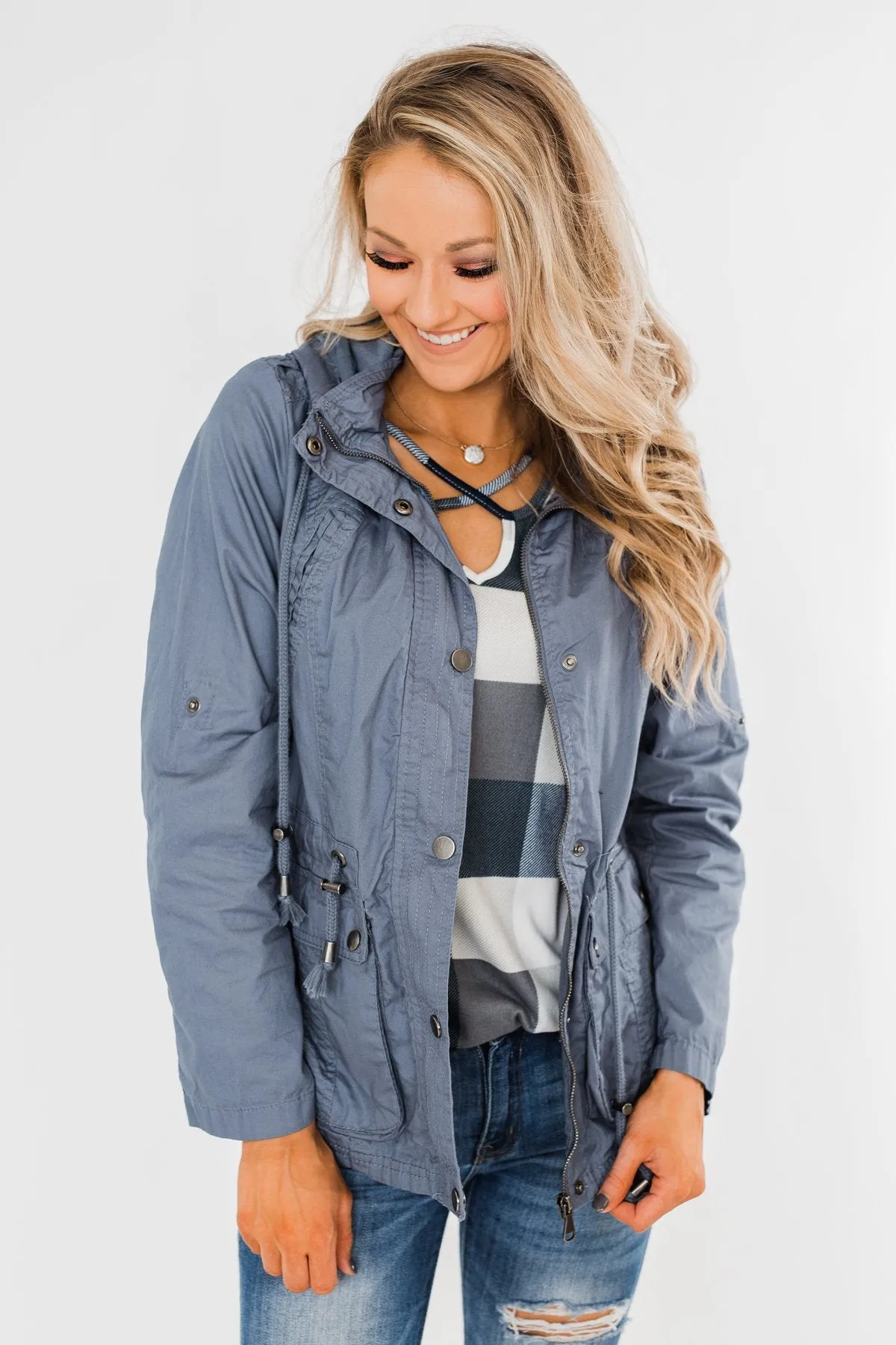 Walk With Me Cinch Jacket- Slate Blue