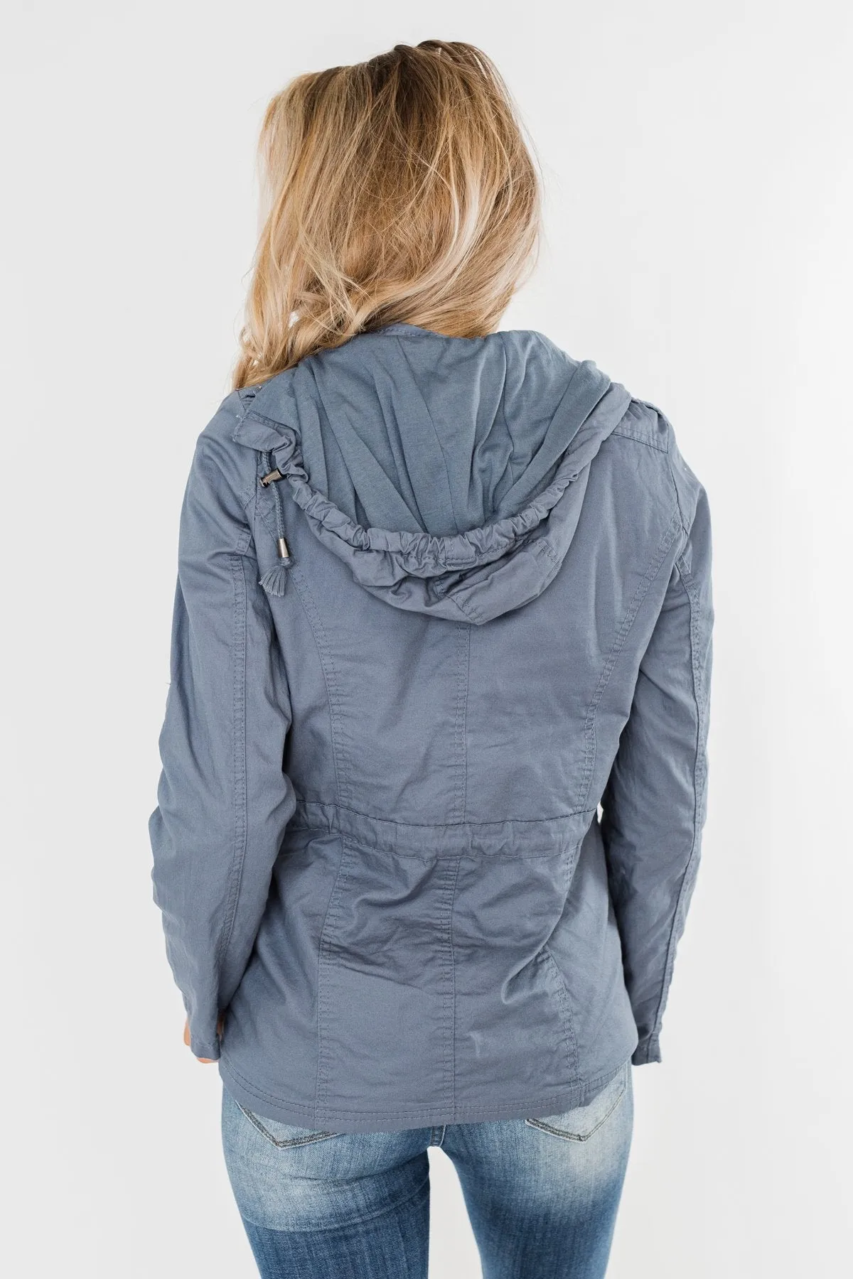 Walk With Me Cinch Jacket- Slate Blue