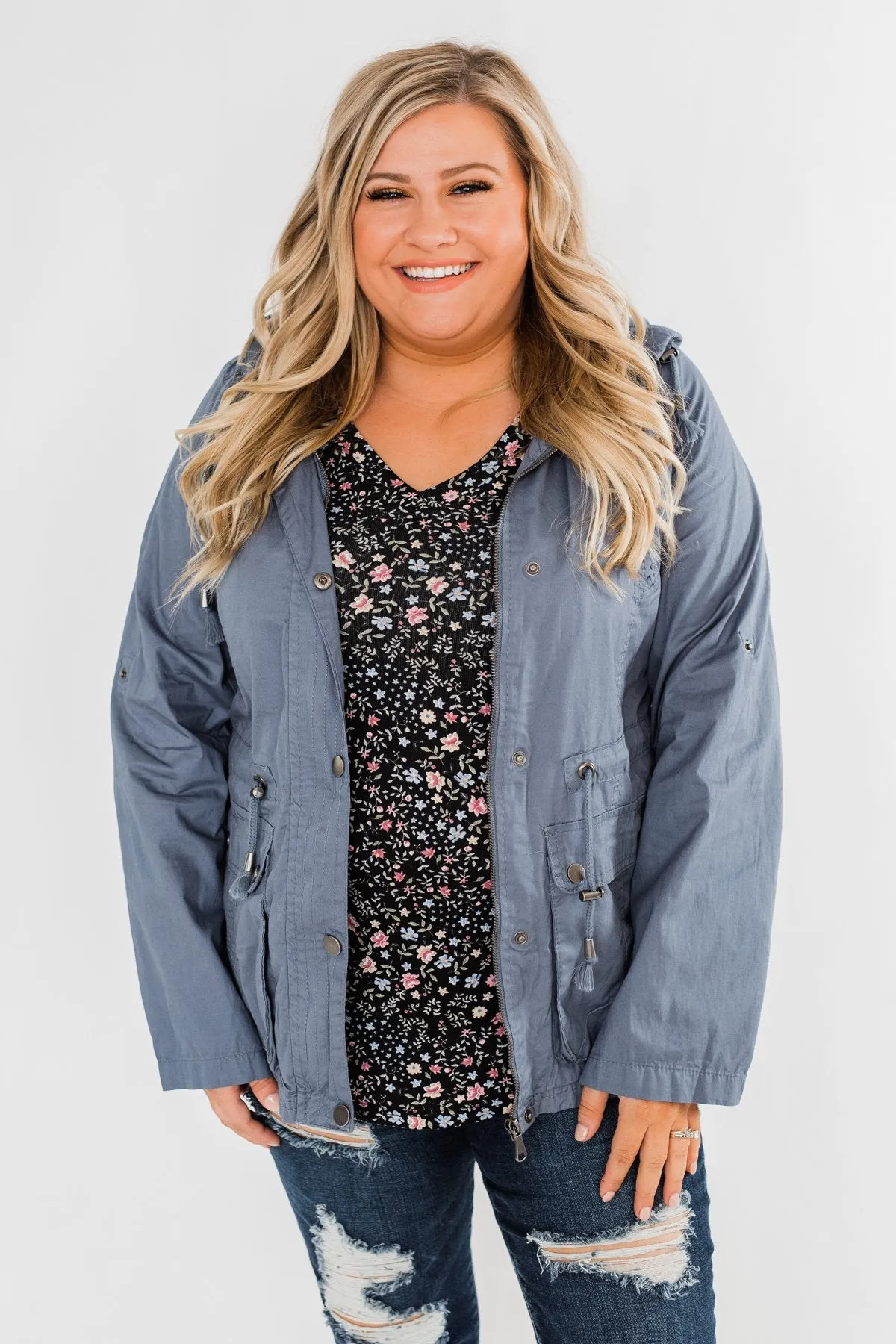 Walk With Me Cinch Jacket- Slate Blue