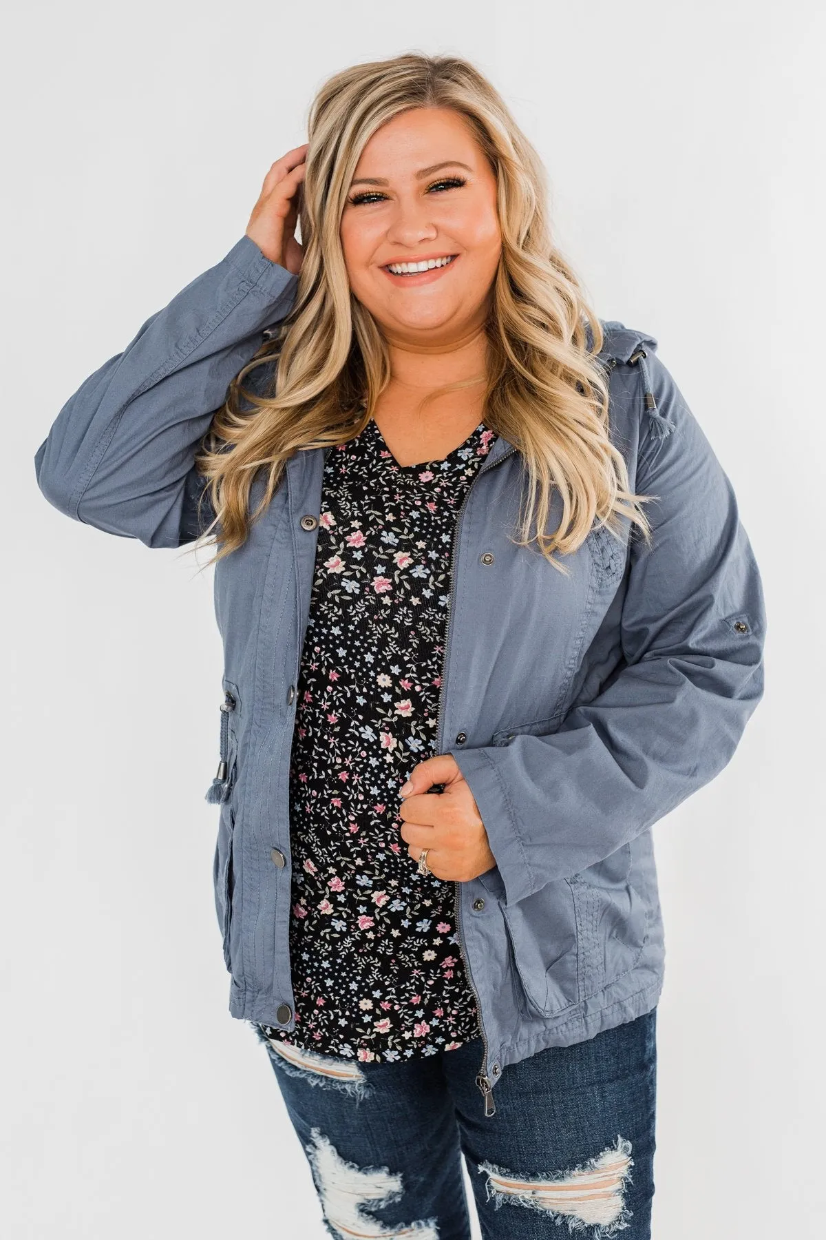 Walk With Me Cinch Jacket- Slate Blue