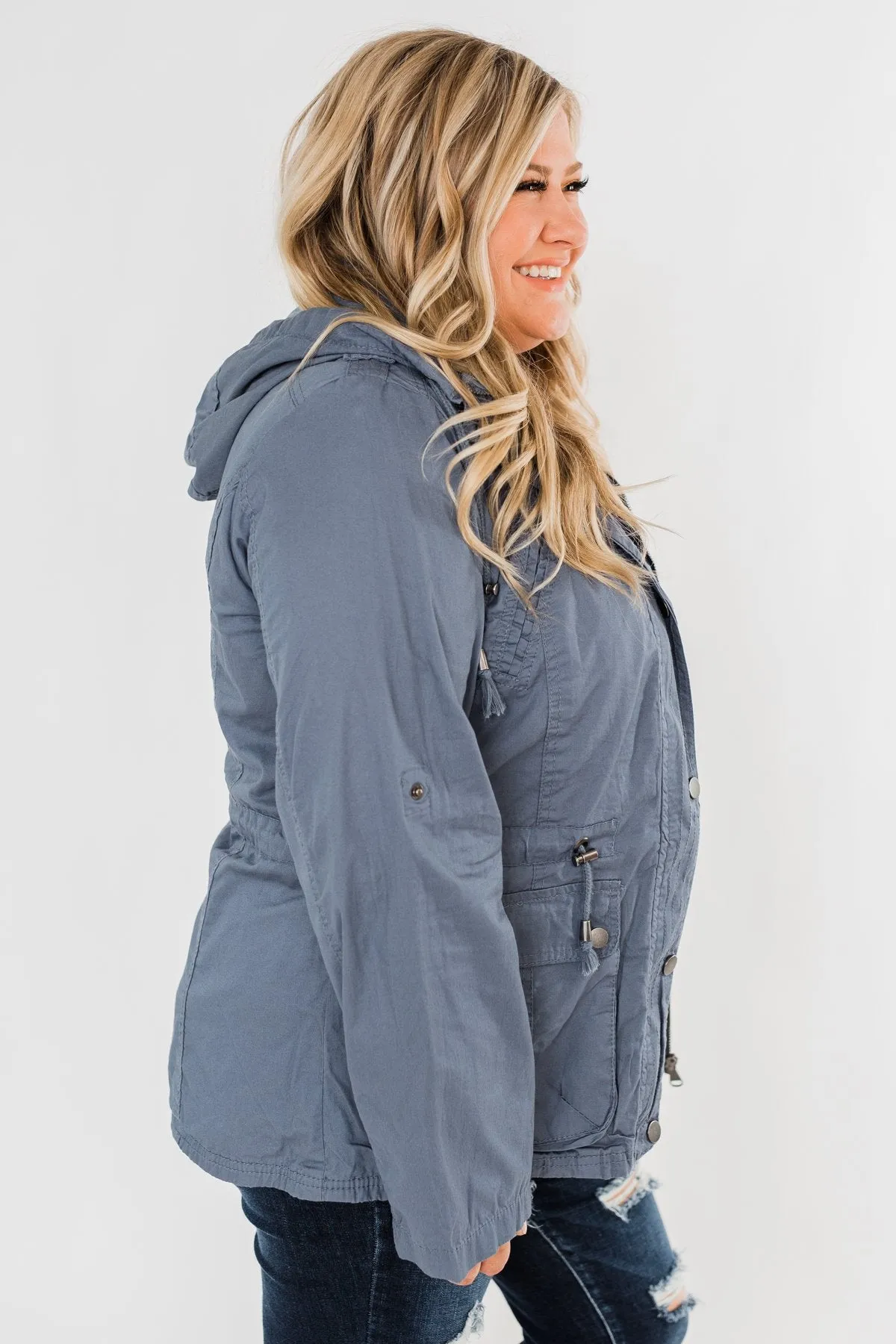 Walk With Me Cinch Jacket- Slate Blue