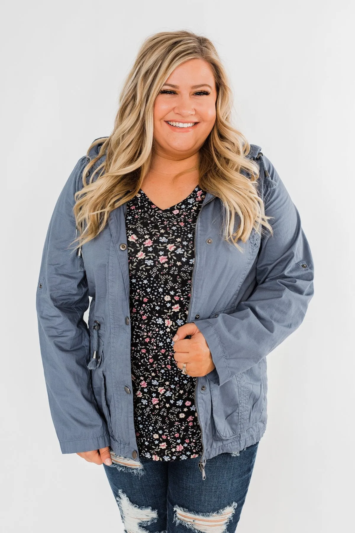 Walk With Me Cinch Jacket- Slate Blue