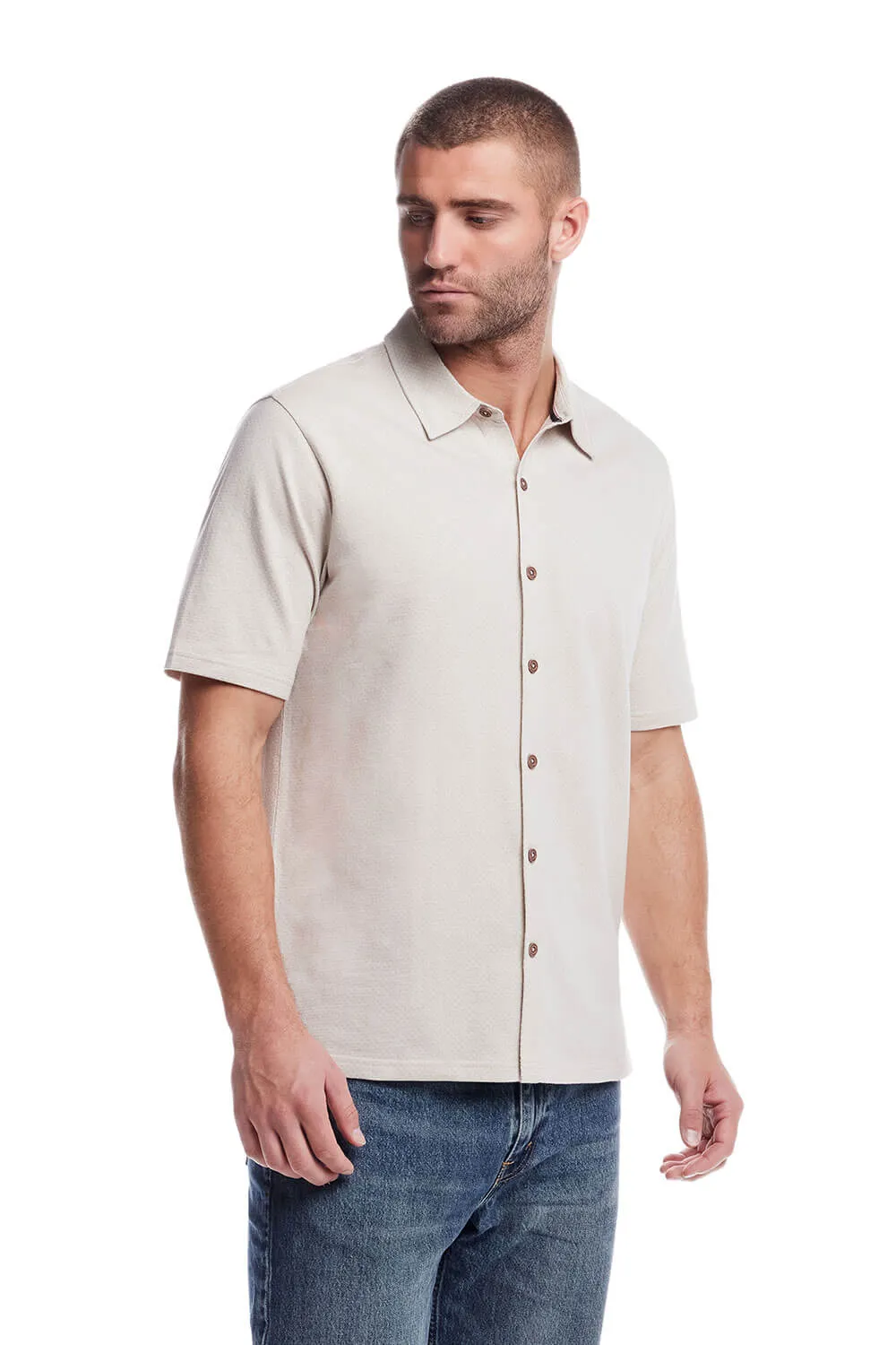 Weatherproof Vintage Jacquard Neat Coat Knit Button Up Shirt for Men in Natural | S2531579GK-NAT