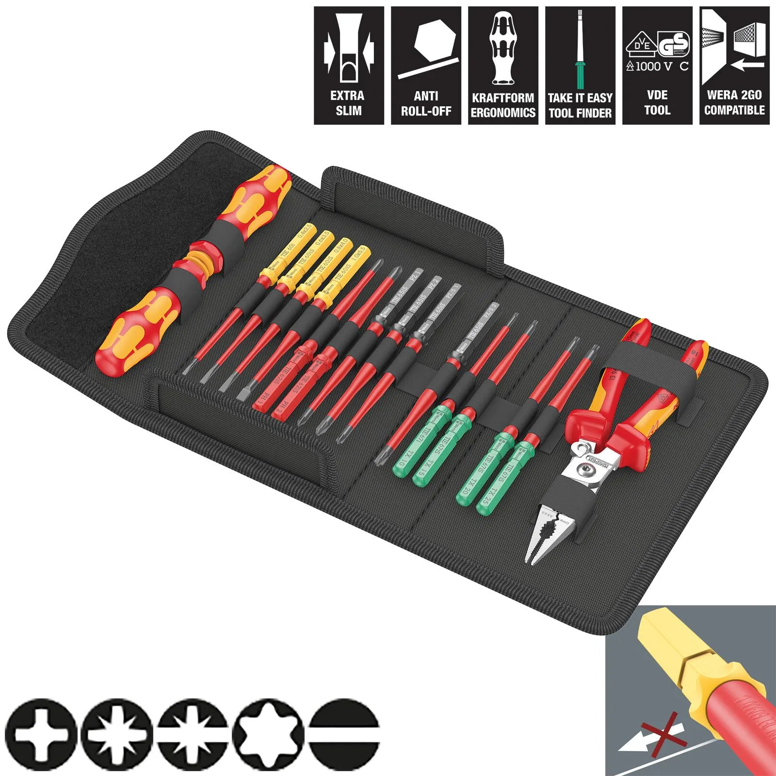 Wera Interchangeable VDE Screwdriver Pliers Set Kraftform Kompakt VDE 17 Extra Slim 1 Tool Finder 17 Pieces