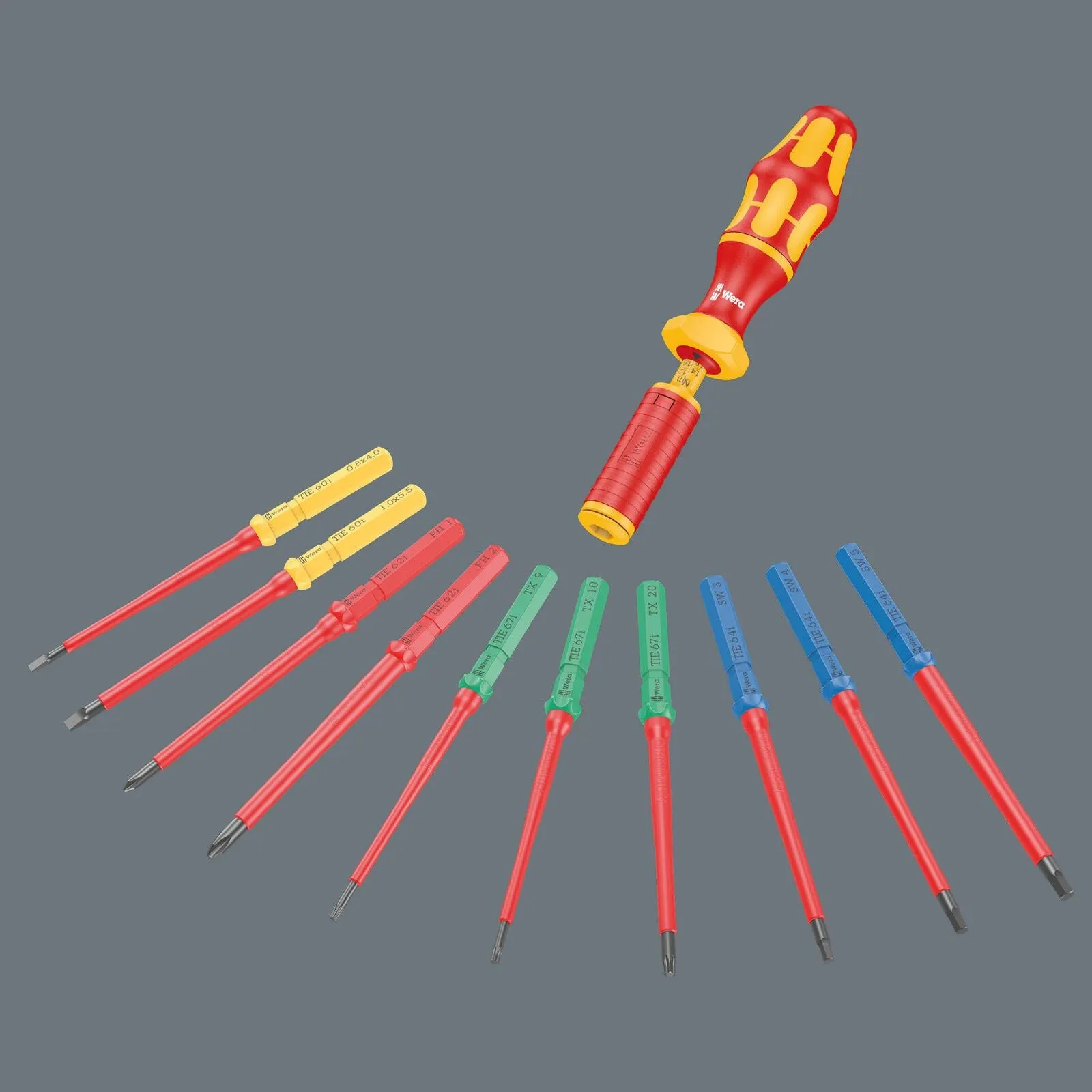 Wera Interchangeable VDE Screwdriver Set Kraftform Kompakt VDE 15 Torque 1.2-3Nm Extra Slim 1 Tool Finder 15 Pieces