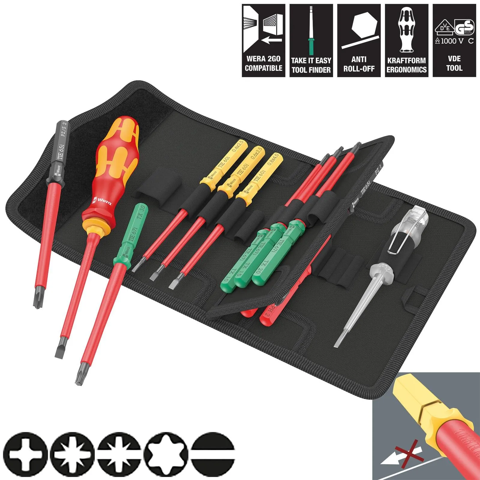 Wera Interchangeable VDE Screwdriver Set Kraftform Kompakt VDE 16 Universal 1 Tool Finder 16 Pieces