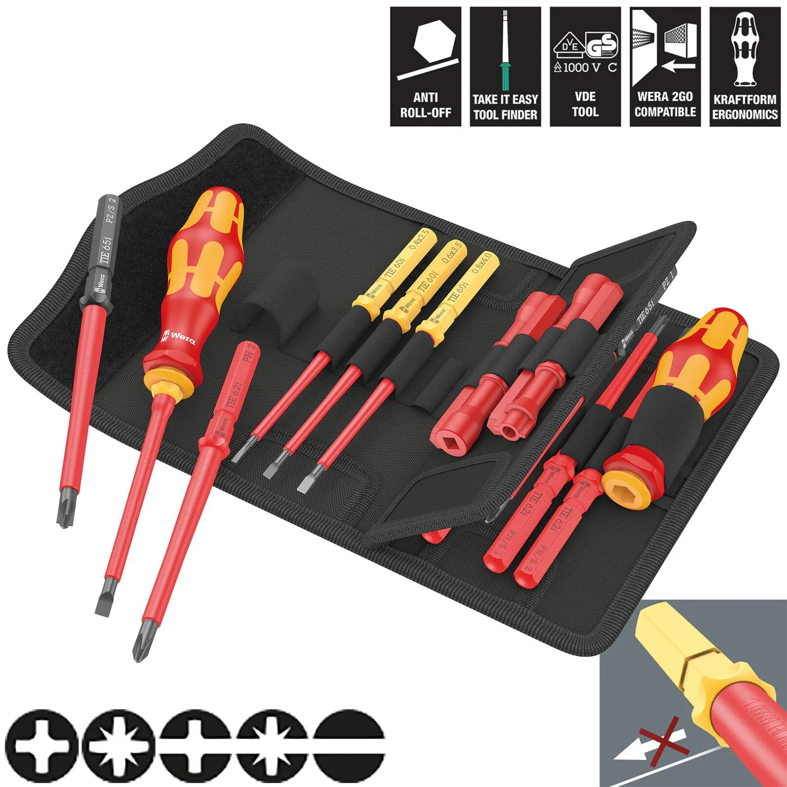 Wera Interchangeable VDE Screwdriver Set Kraftform Kompakt VDE 18 Universal 2 Tool Finder 18 Pieces