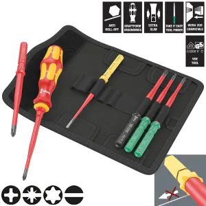 Wera Interchangeable VDE Screwdriver Set Kraftform Kompakt VDE 7 Extra Slim 1 Tool Finder 7 Pieces Phillips Pozi Slotted Torx
