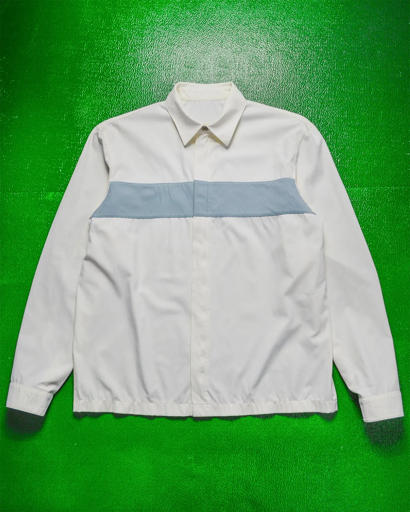 White Panelled Zip Up Nylon Over Shirt (M)
