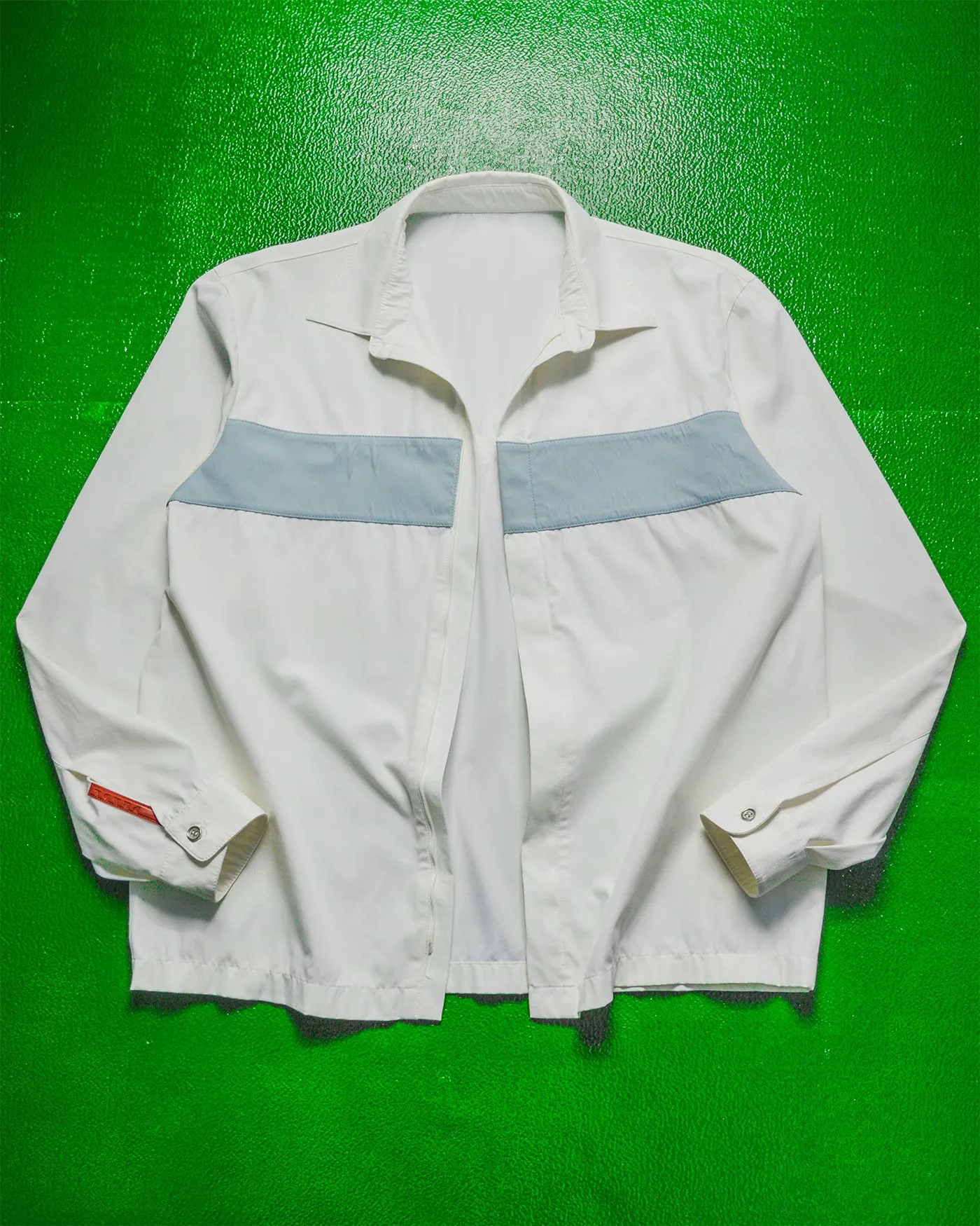 White Panelled Zip Up Nylon Over Shirt (M)