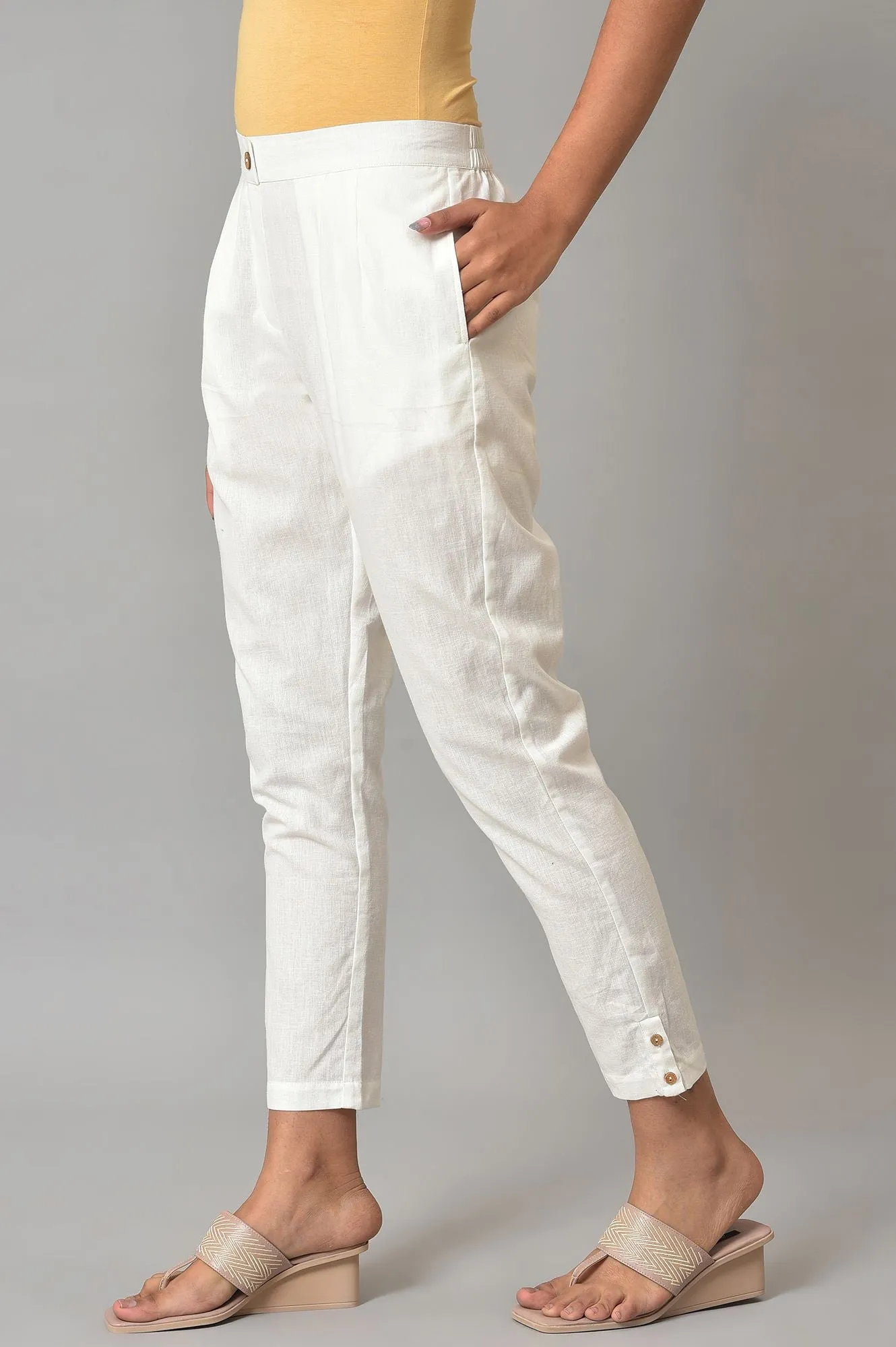 White Straight Fit Trouser Pants