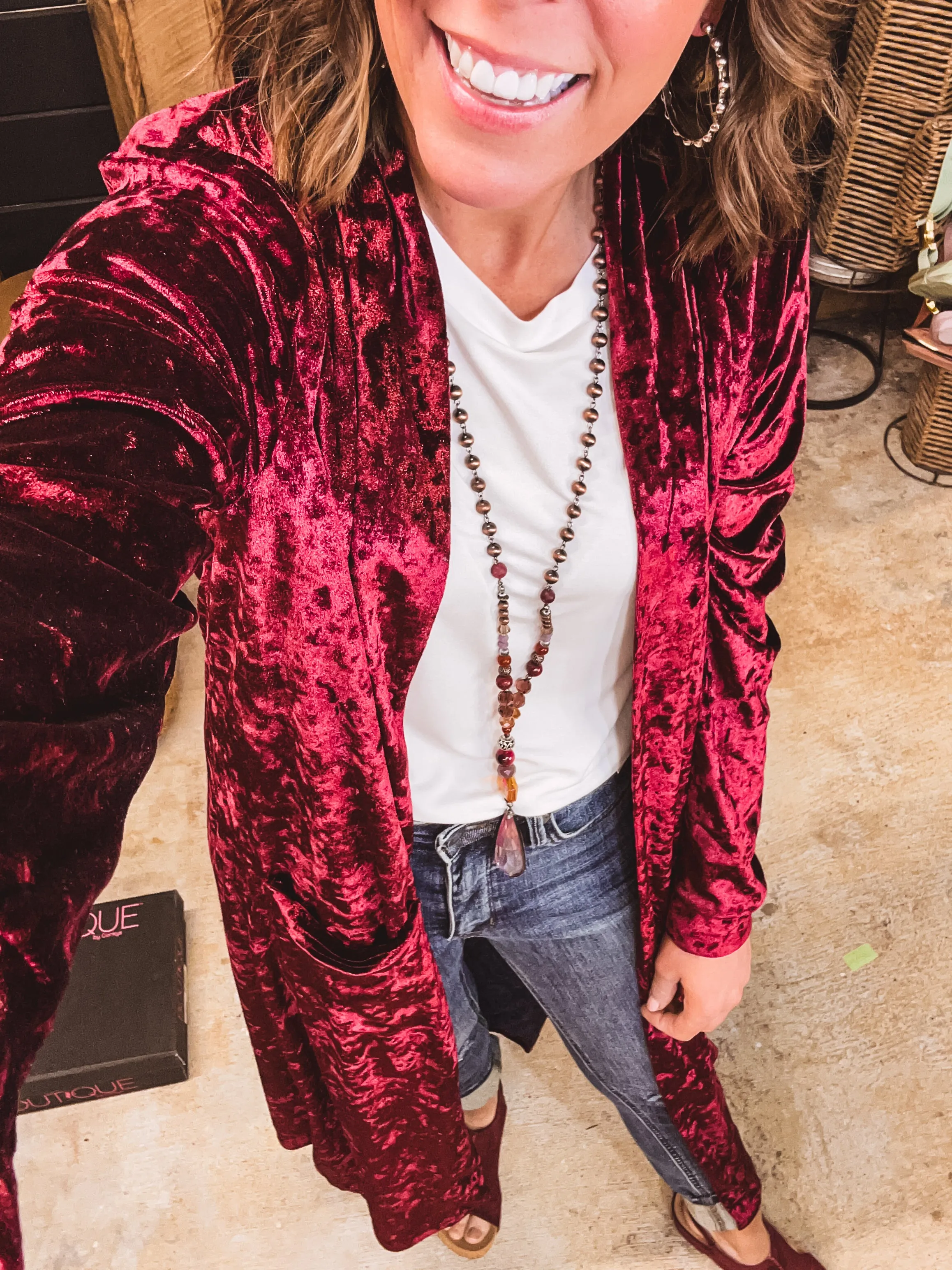 Wine Velvet Duster Cardigan