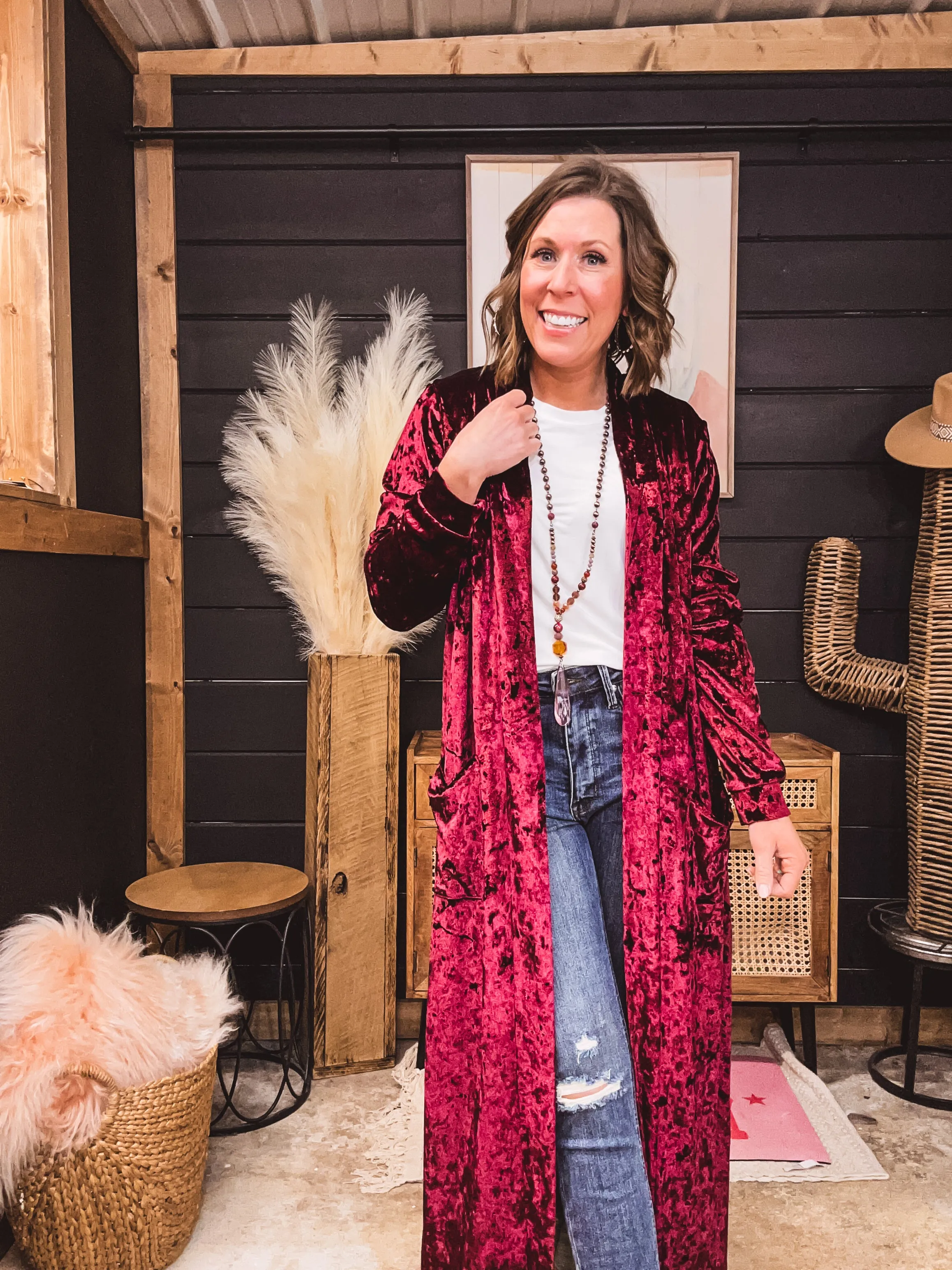 Wine Velvet Duster Cardigan