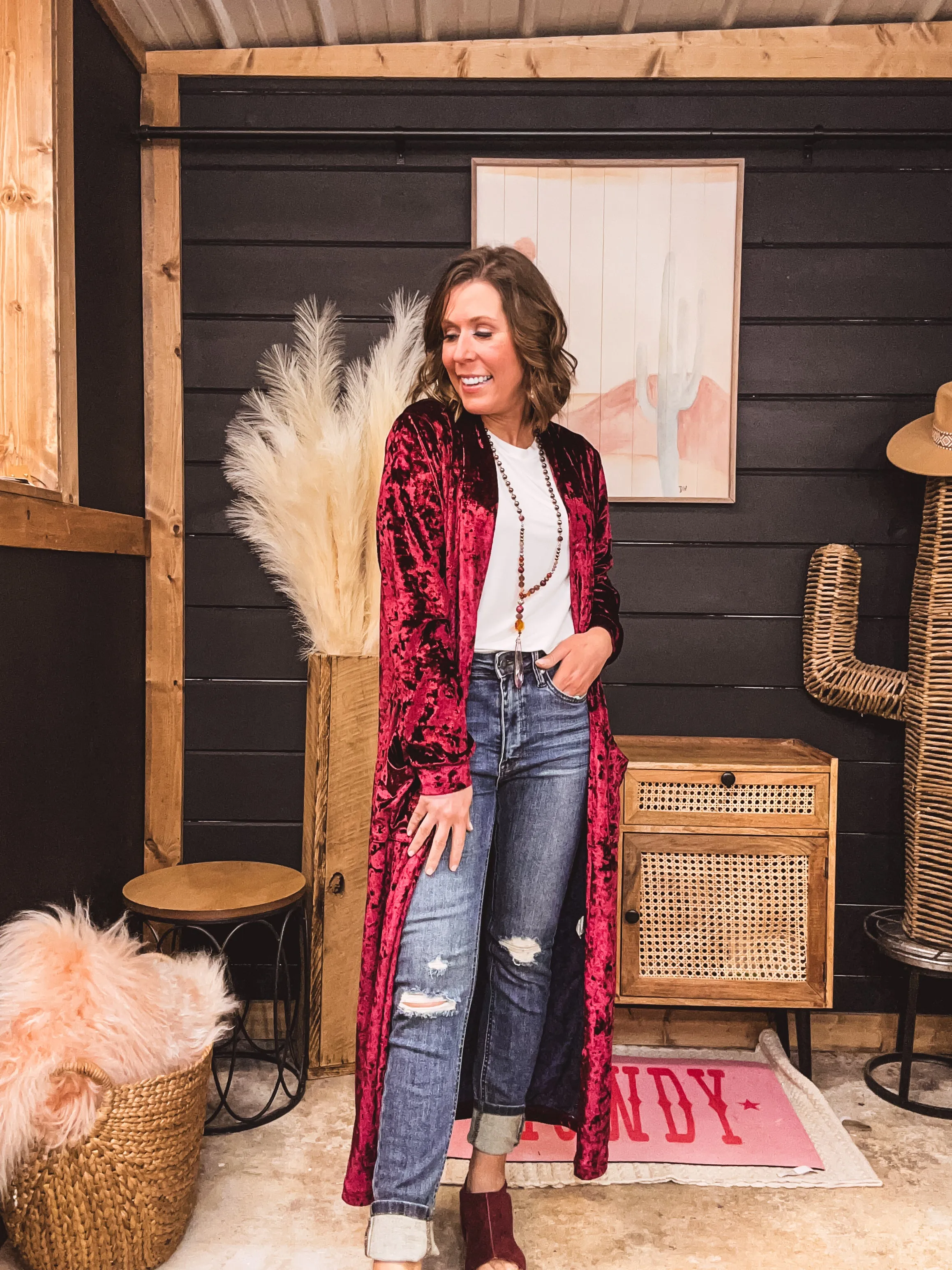 Wine Velvet Duster Cardigan