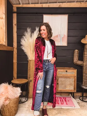 Wine Velvet Duster Cardigan