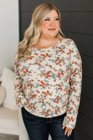 Without Hesitation Long Sleeve Floral Top- Natural