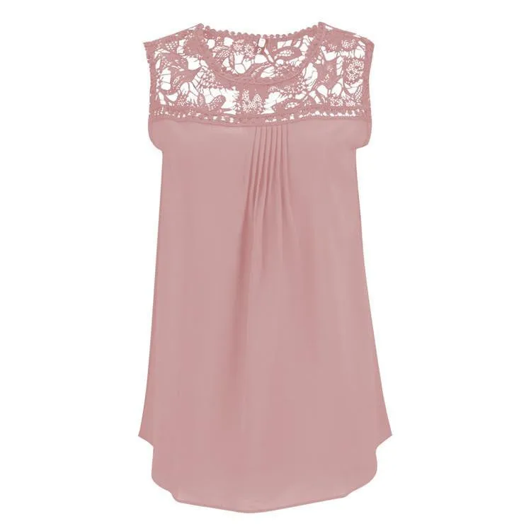 Women Blouse Women Tops Plus Size Casual Chiffon Blouse Lace Hollow Out Sleeveless O Neck Shirts Tops 4XL 5XL