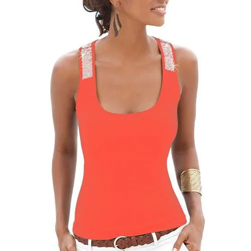 Women Ladies Sleeveless Sequin Glitter T-Shirt Casual Slim Cotton Tops tee shirt Plus Size