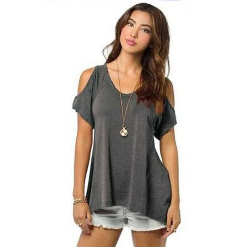 Women Off Shoulder Shirt Casual Loose T-shirts Soft Cotton Tops