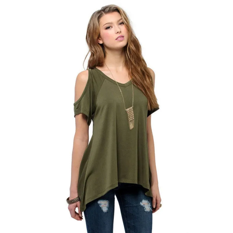 Women Off Shoulder Shirt Casual Loose T-shirts Soft Cotton Tops