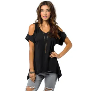 Women Off Shoulder Shirt Casual Loose T-shirts Soft Cotton Tops