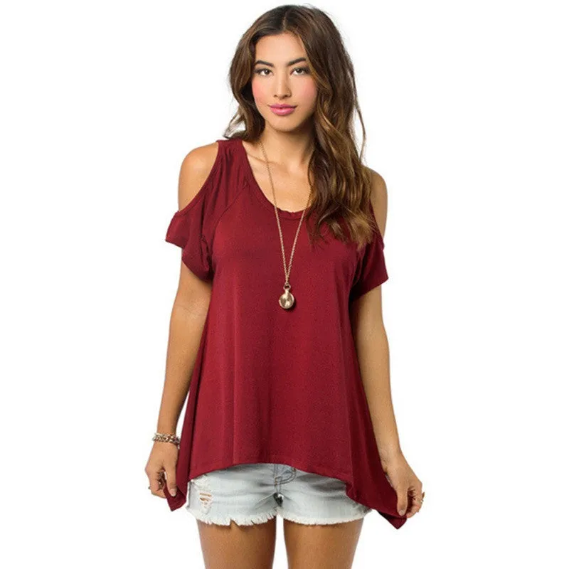Women Off Shoulder Shirt Casual Loose T-shirts Soft Cotton Tops