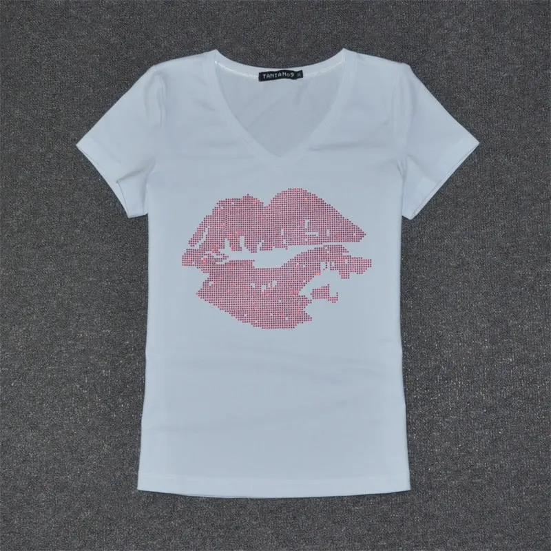 Women Sequins Lips tshirt