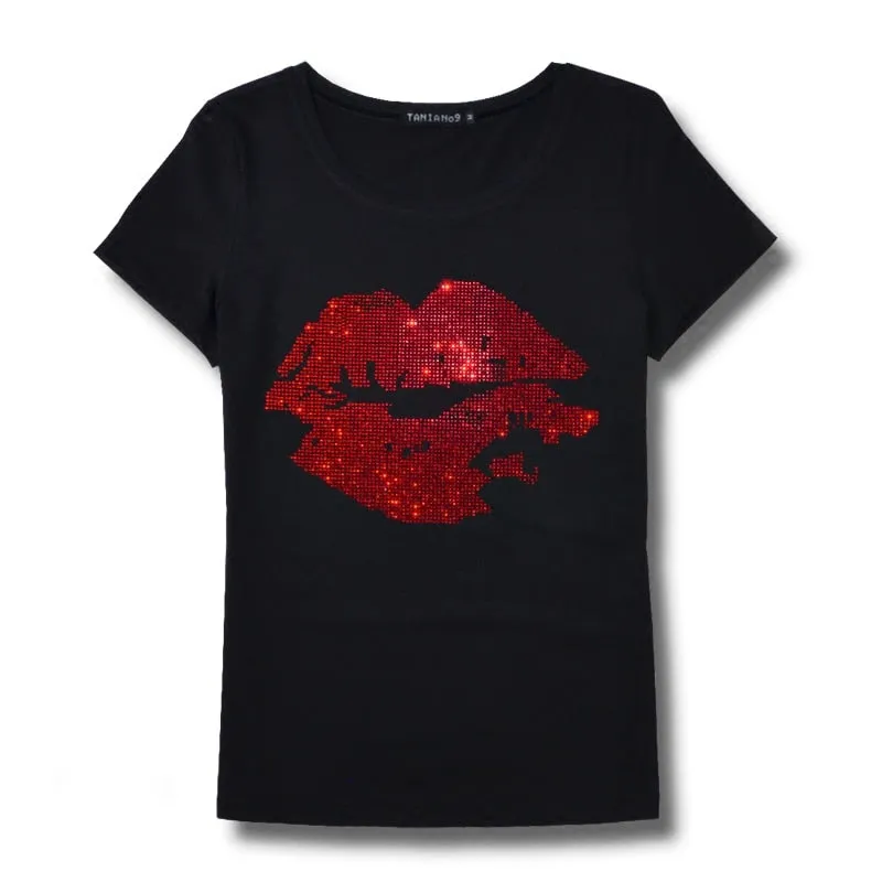 Women Sequins Lips tshirt