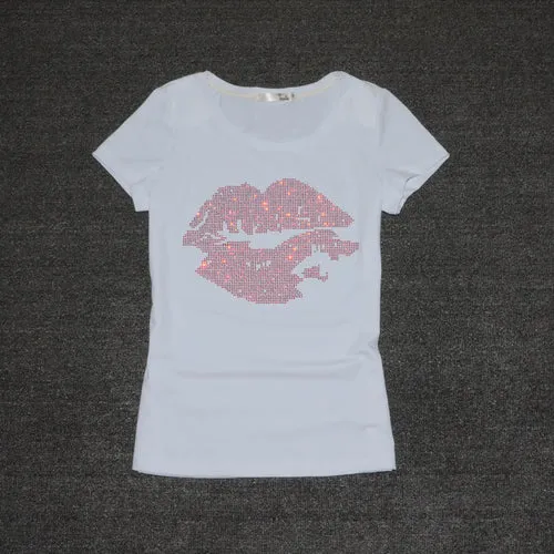 Women Sequins Lips tshirt