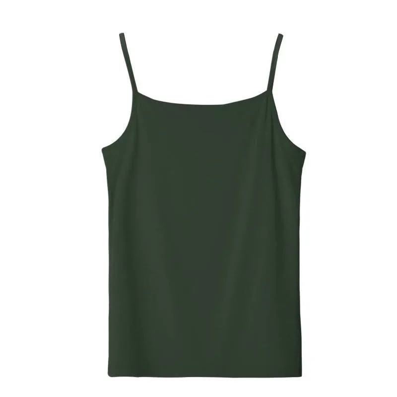 Women's Camisole Candy Color Casual Vest Fashion Classic Base T-shirt Solid Tank Elastic Slim Strap Tops Tees Modal