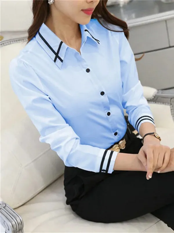 Women's Casual Long Sleeve White Shirt Blouses
